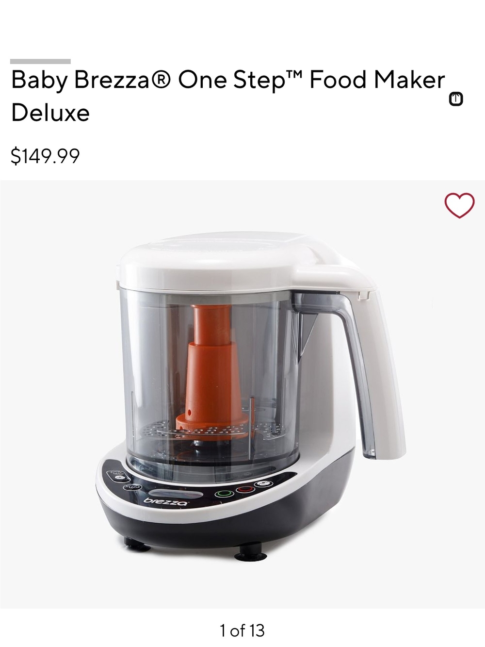 Baby Brezza One Step Food Maker Deluxe — White with Orange Accent